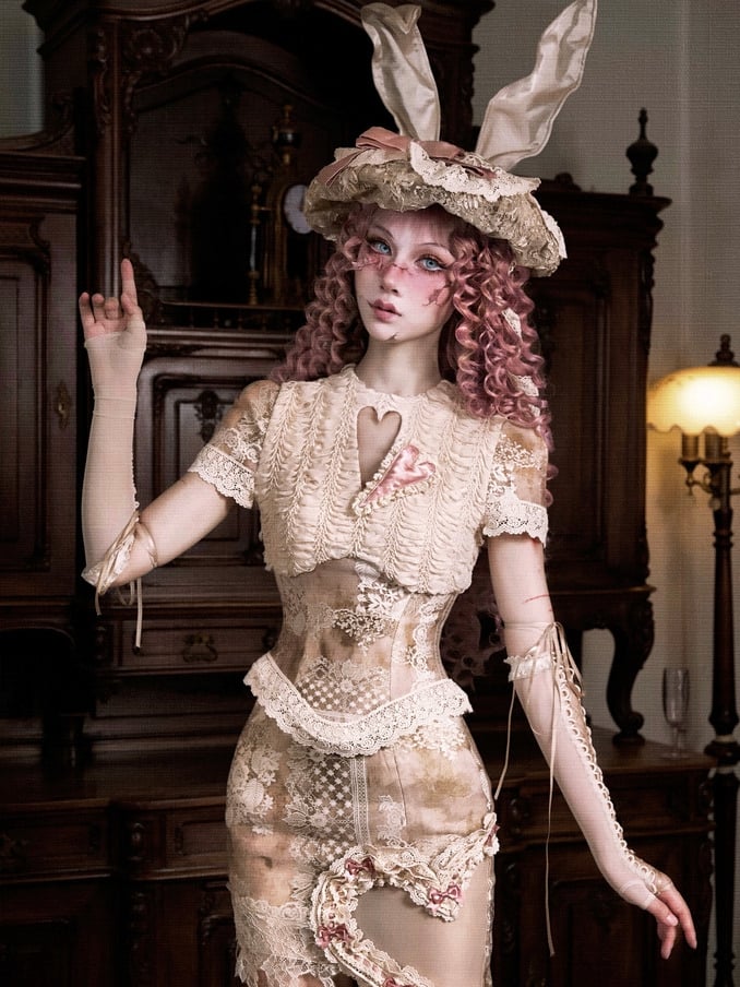 Sleeves Top Love Goth Corset Cutout Short Romantic