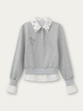 Shirt Embroidery Accents and Gray Faux Rose Rhinestone Two-piece with