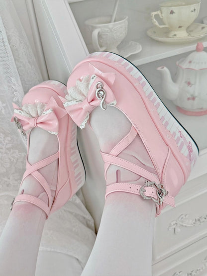 Pink Sweet Mary Janes with Music Note Details - Wind Bell Island