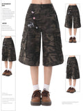 Camouflage Shorts Cargo Skeleton Embroidery Kitty Star with