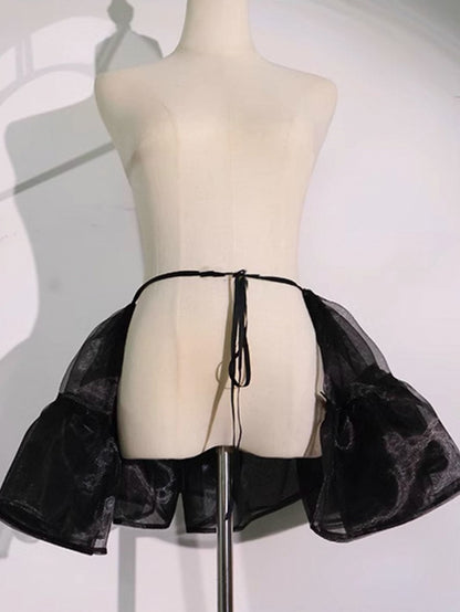 Sweet Accessories Top Skirt Clown Vibes White Sleeves Hi-lo and + Set- Black Puff Circus Full Lolita