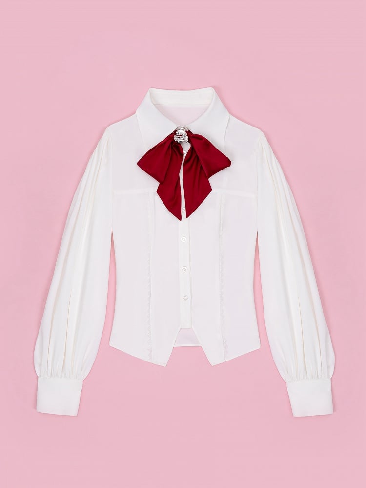 Refined White Long-Sleeve Top with Aristocratic Ouji Flair - DevilInspired Exclusive Collection
