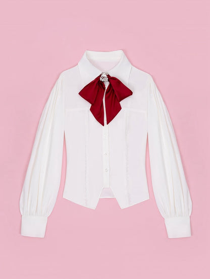 Refined White Long-Sleeve Top with Aristocratic Ouji Flair - DevilInspired Exclusive Collection