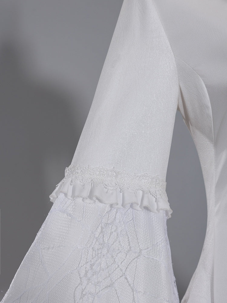 Flounce Collar Bell Sleeve Blouse with Lace Patchwork - DevilInspired Exclusive Collection
