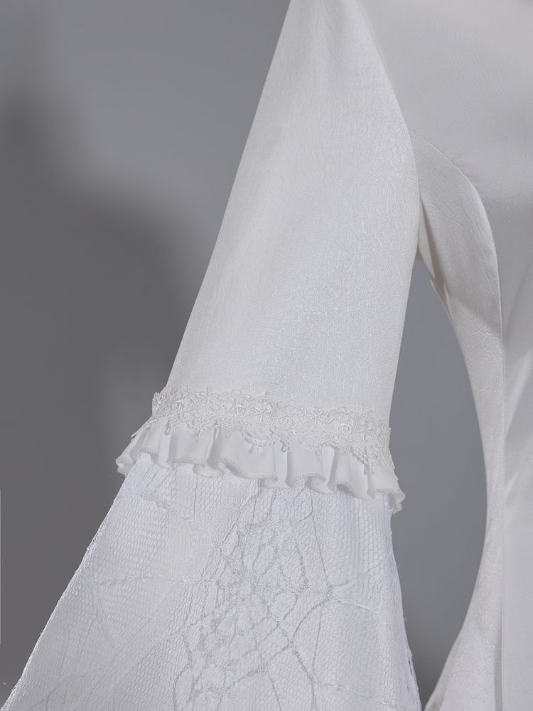 White Bell-Sleeve Aristocrat Shirt with Flounce Lace Neck - DevilInspired Exclusive Collection