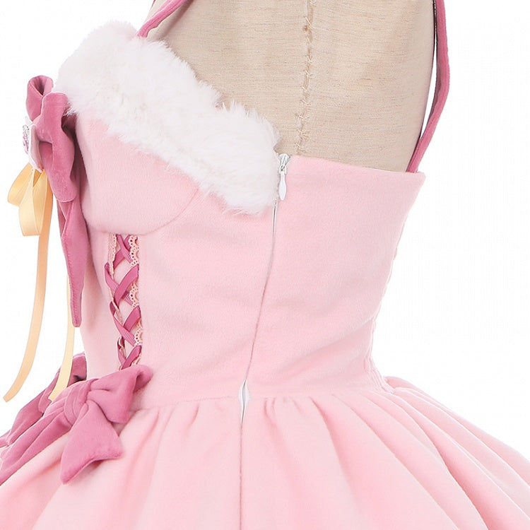 Bowknot Details Lace-up Basque Waist Pink Lolita Jumper Skirt Sweet Dress