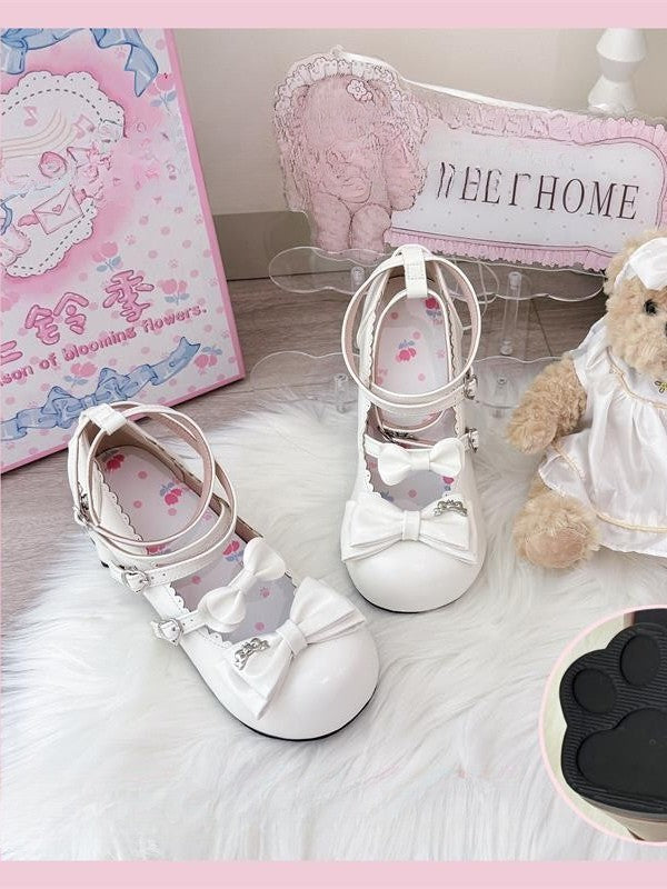 in Mid-heel Shoes with Leather White PU Lolita Bow Decor