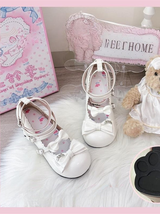 in Mid-heel Shoes with Leather White PU Lolita Bow Decor