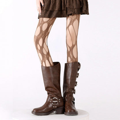 ブラック / ホワイト / グレー / ブラウン カットアウト フィッシュネット タイツ