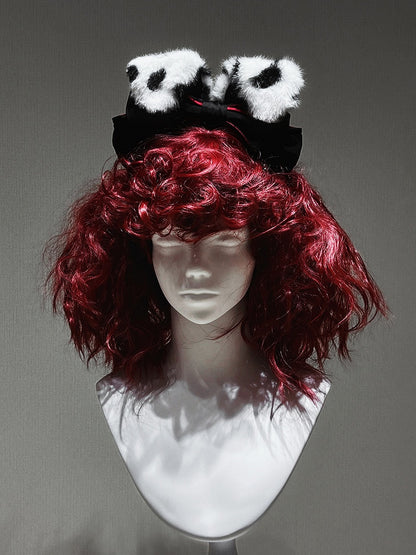 Black White Gothic Lolita Bow KC with Plush Ear Accents - Tan Tuan