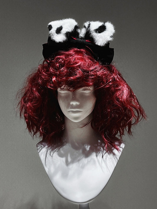 Black White Gothic Lolita Bow KC with Plush Ear Accents - Tan Tuan