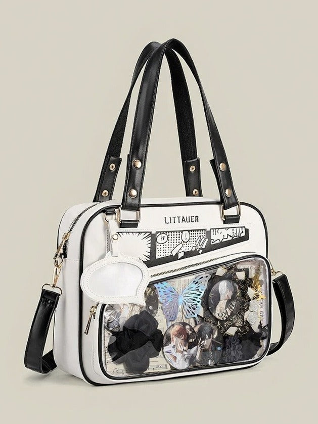 Kawaii Transparent Pocket Double Shoulder Bag in 4 Colors - CMERSIKENG