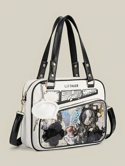 Kawaii Transparent Pocket Double Shoulder Bag in 4 Colors - CMERSIKENG
