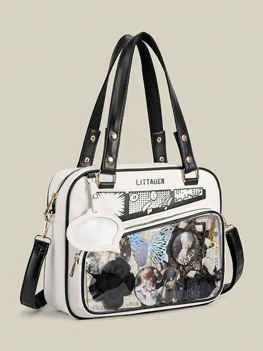 Kawaii Transparent Pocket Double Shoulder Bag in 4 Colors - CMERSIKENG