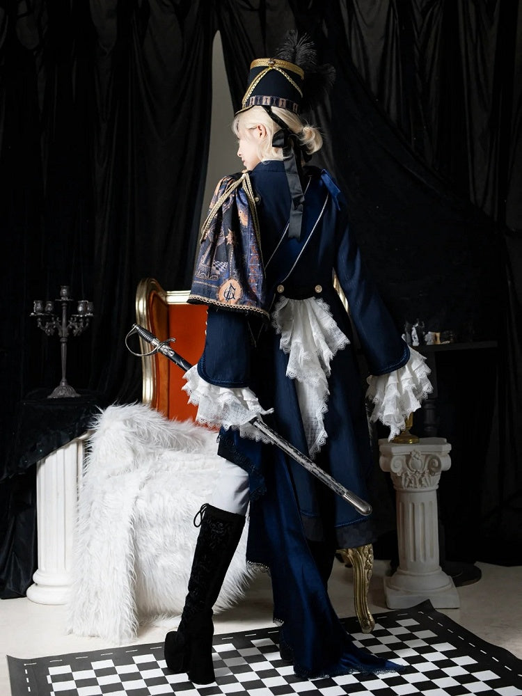 Dark Blue Detachable One-Shoulder Cape Coat