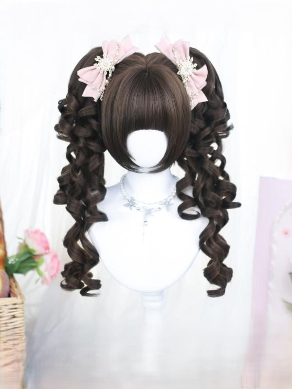 Short Double Cut Ponytails With Brown/Blonde Curly Wig Bob