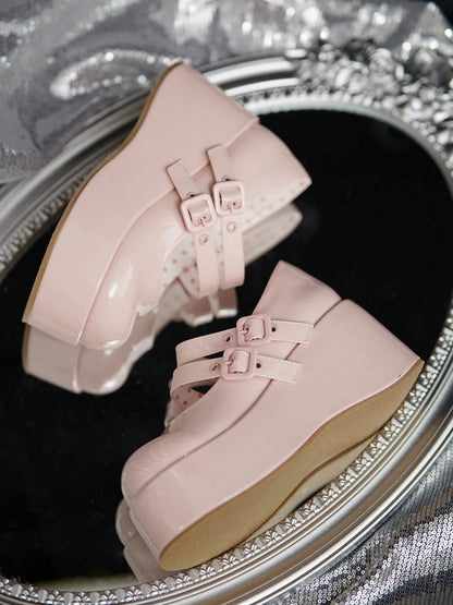 Platform Straps Sweet Buckle with Shoes Dual Jane Mary Pink