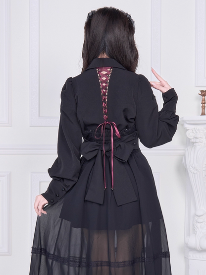 Lace-Up Black Kei Long Sleeve Blouse Jirai with Back Striking