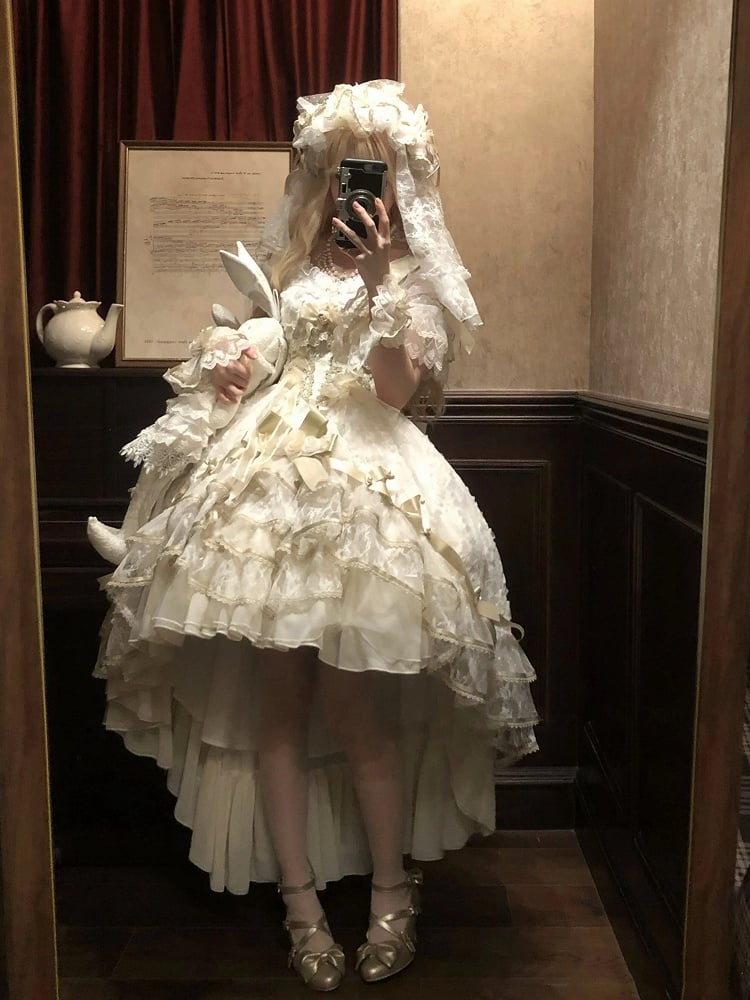 Golden Skirt High-low Corset Dress Lolita Waist with Hanayome Hime Layered