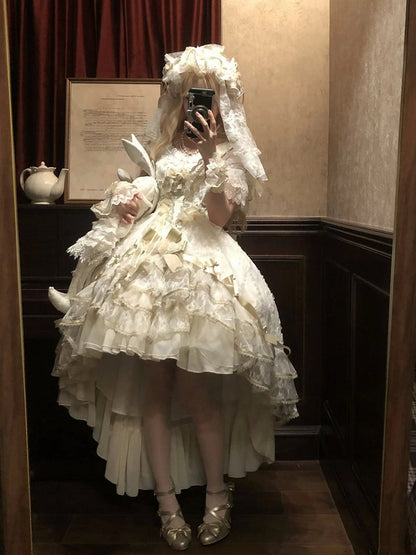 Golden Skirt High-low Corset Dress Lolita Waist with Hanayome Hime Layered