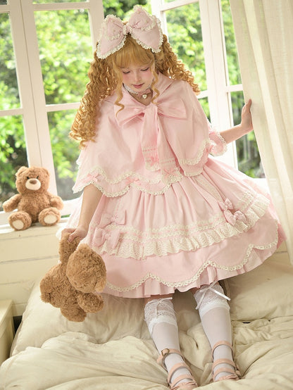 耳付きバニーケープ ピンク フード付き