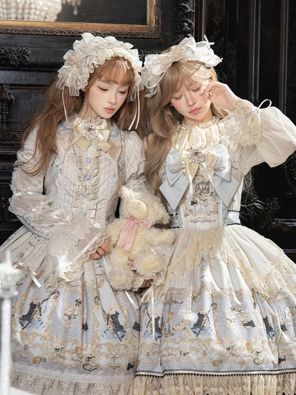 Rabbit Print OP with Detachable Striped Sleeves - Stars Fall on the Foggy Island