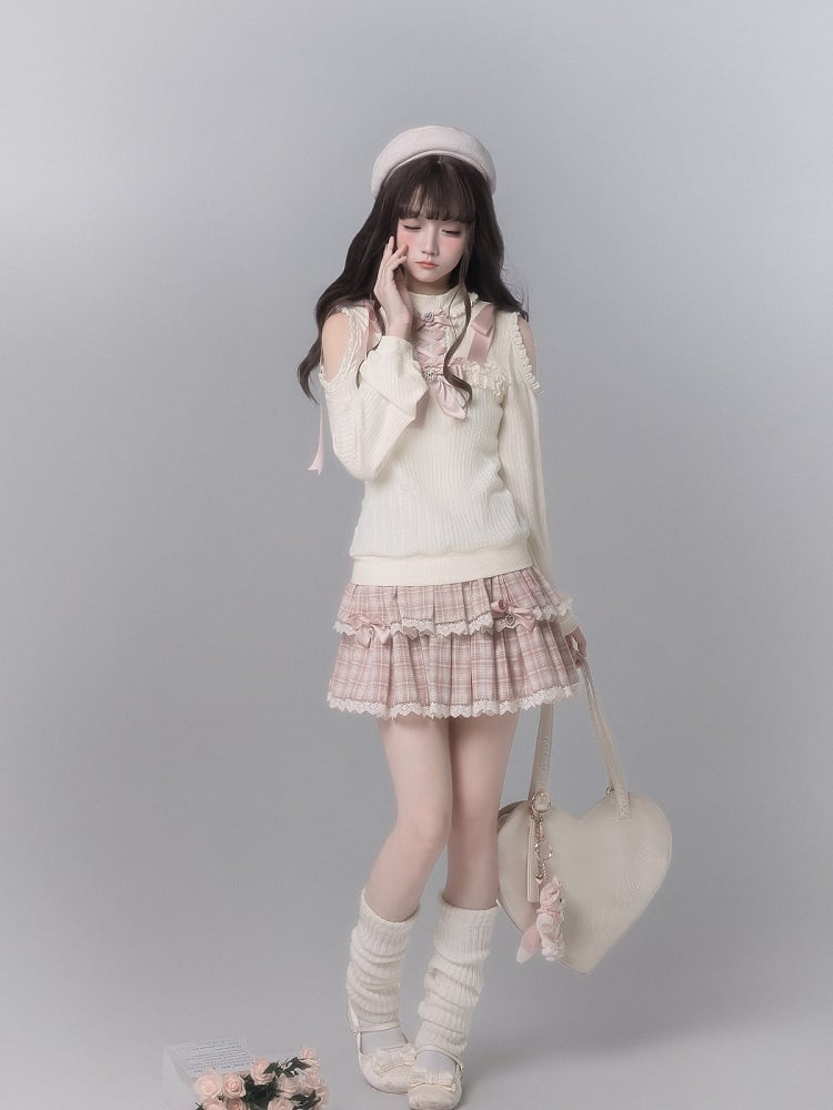Pink Kei With Skirt Lace Details Plaid Fashion Bow Decor Seiso
