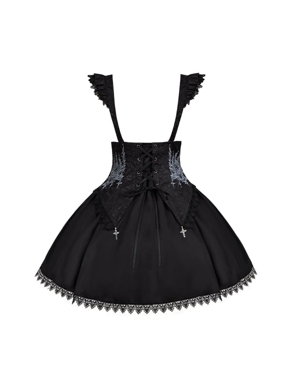 Schwarzer abnehmbarer Short mit Taillen-Lolita-Brustgurten, Gothic-Version, Rock mit hohem Unterteil