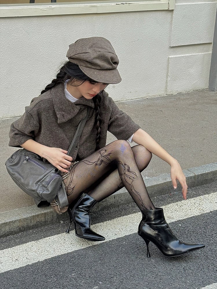 Pantyhose Sheer Bow Embroidery