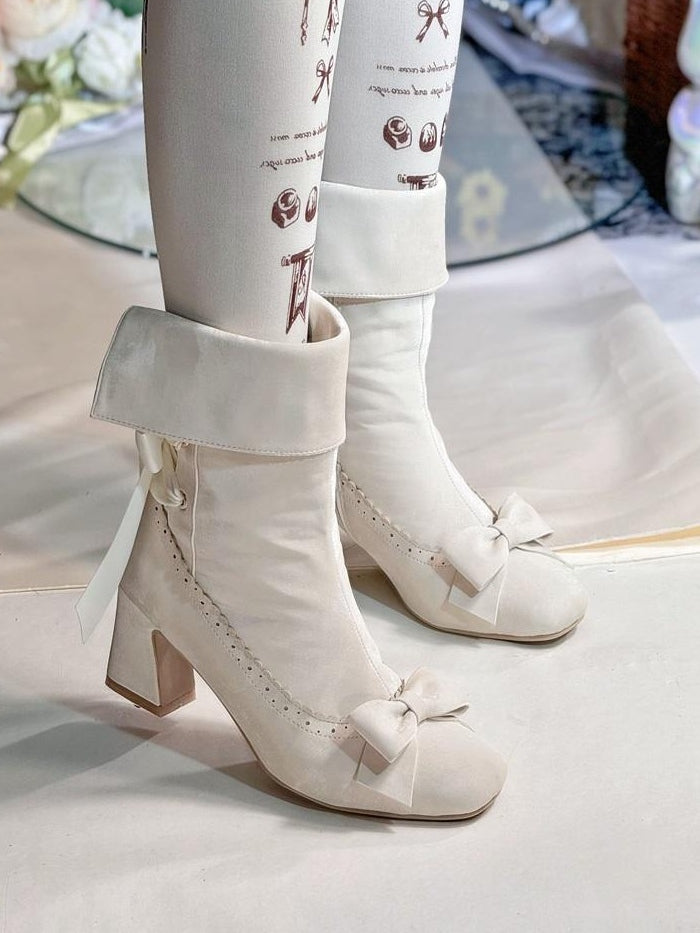 Inner Closure Shaft - Sophisticated Collapsible Top Bow Beige at Lolita Zip Boots with