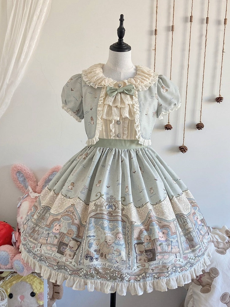 Robe Lolita verte Sweet Teddy, faux design deux pièces