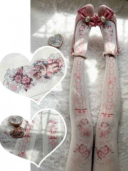 Strumpfhose mit Rose Angel-Print