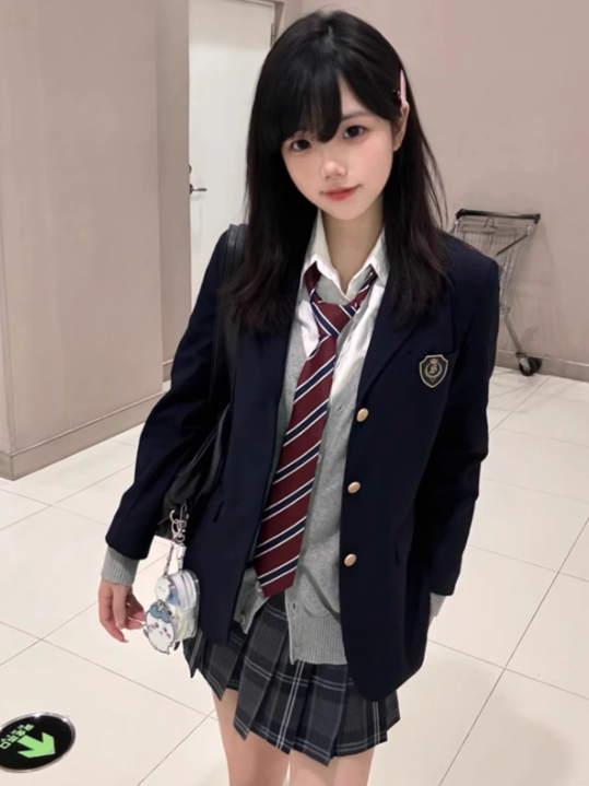 Black Plaid Pleated Uniform 42CM Pattern Skirt JK