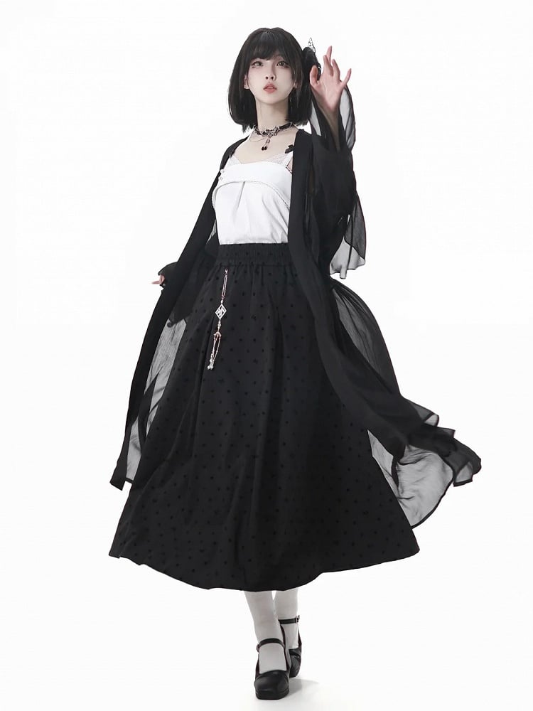 アウターウェア セミシースルー ロング シフォンスタイル ブラック チャイナドレス