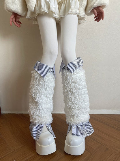 Collared 3-Color Leg Warmers Striped