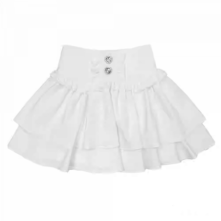Tiered Skirt Rhinestones Embellished Jirai Kei Black/White/BlackWhite Heart