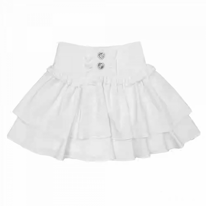 Tiered Skirt Rhinestones Embellished Jirai Kei Black/White/BlackWhite Heart