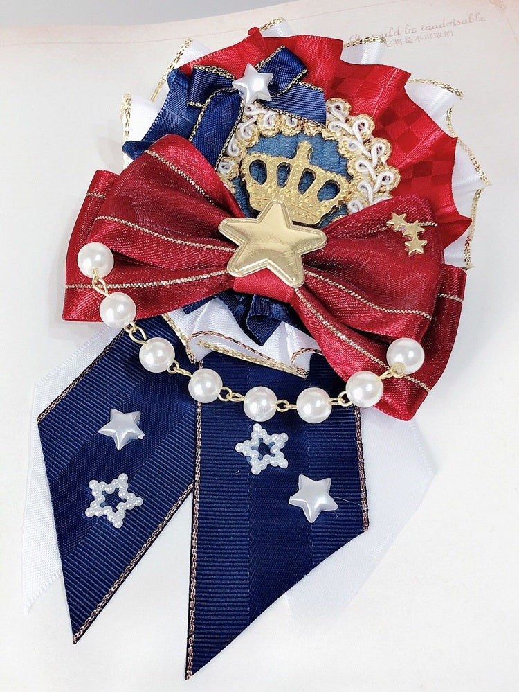 アイドルチャームヘアクリップロリータ装飾クラウンブルーレッド蝶結びディテールビーズスターデザイン