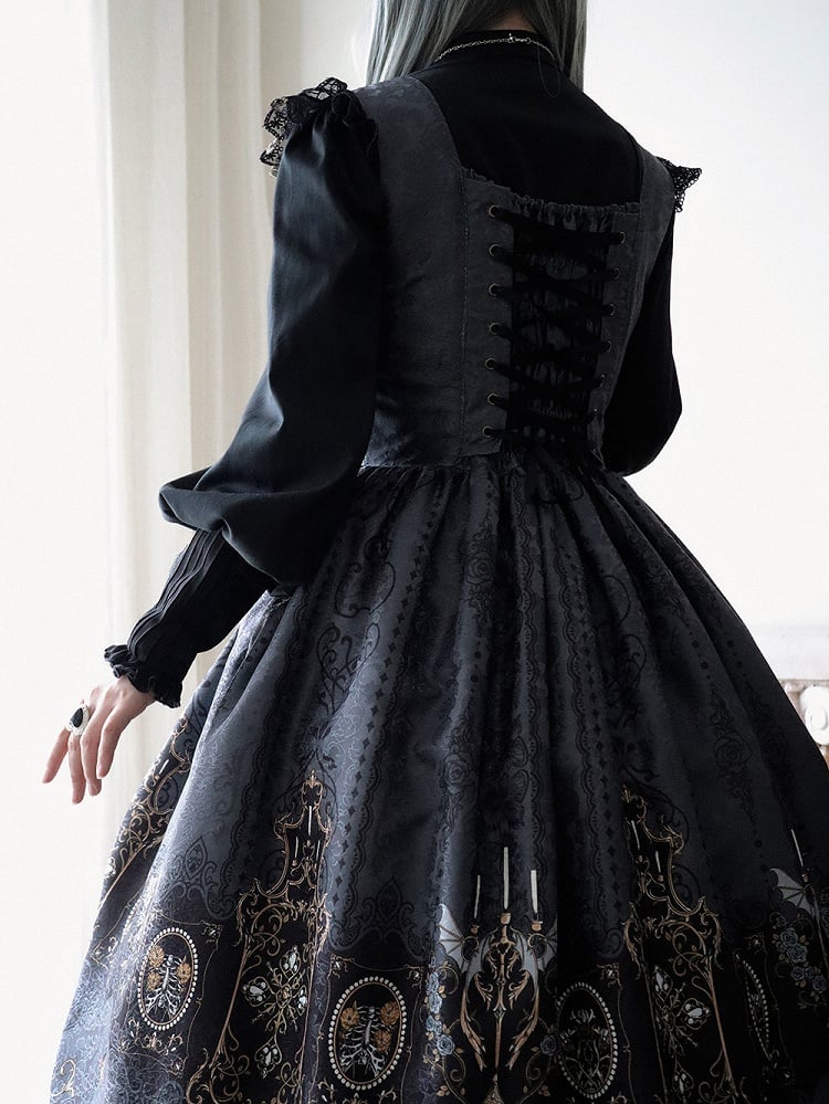 Back Gothic Lolita Blouse Collar with Lace-up Ruff Black