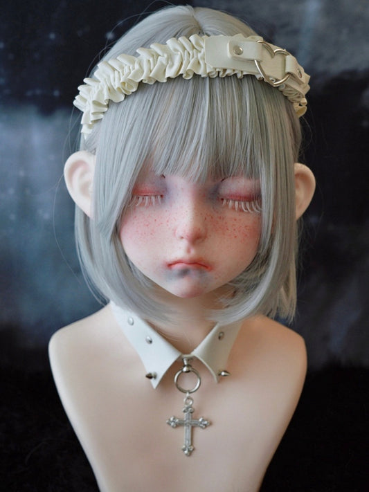 ホワイトゴシックハンドメイドハート型リングフリルKC