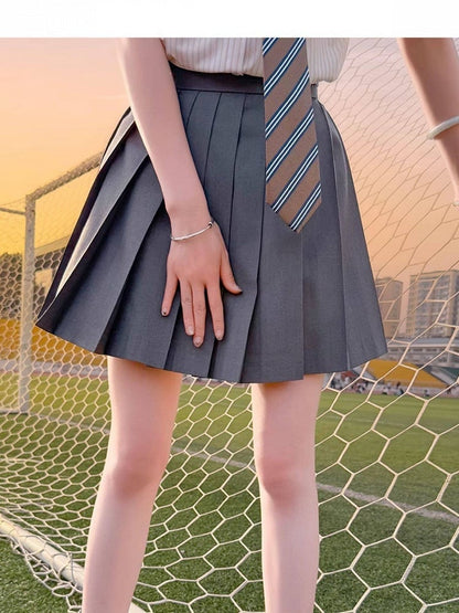 Grey JK Pleated Mini Skirt - Lan Jian Chuan