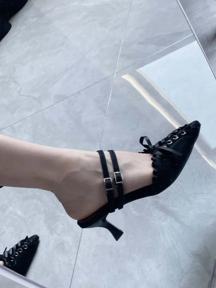Slingback Toe Pointed Gothic Lace-up Black Detail Sandals