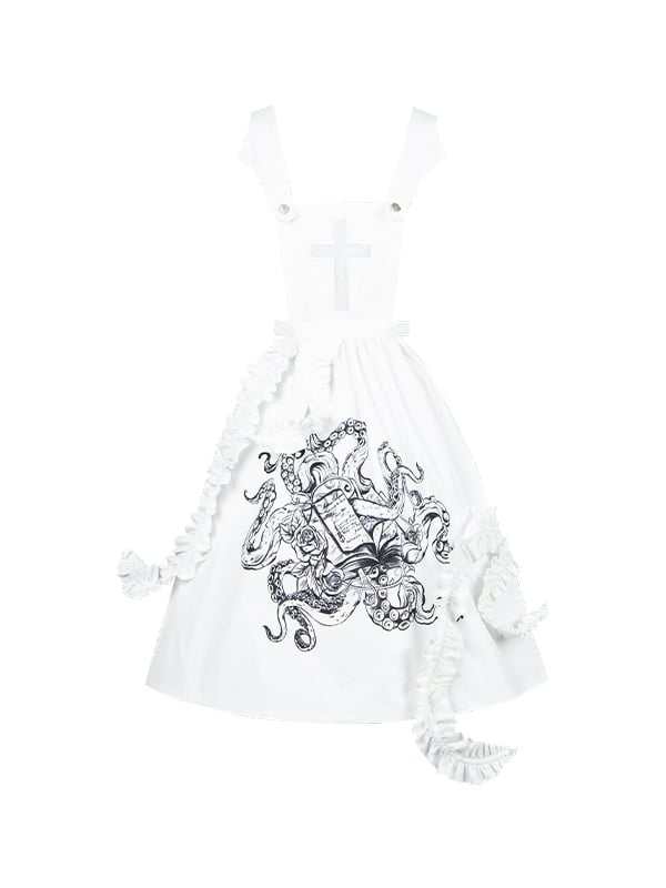 Print with and Lolita Tentacles Apron Vibes White Cthulhu