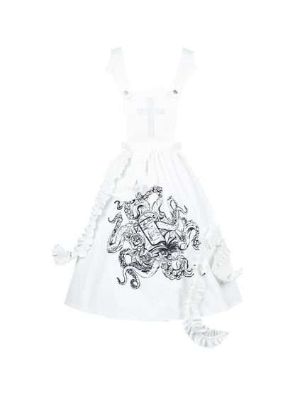Print with and Lolita Tentacles Apron Vibes White Cthulhu