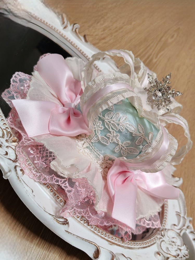Pink Lace Clips Mint With Mini Crown Hat Green Lolita