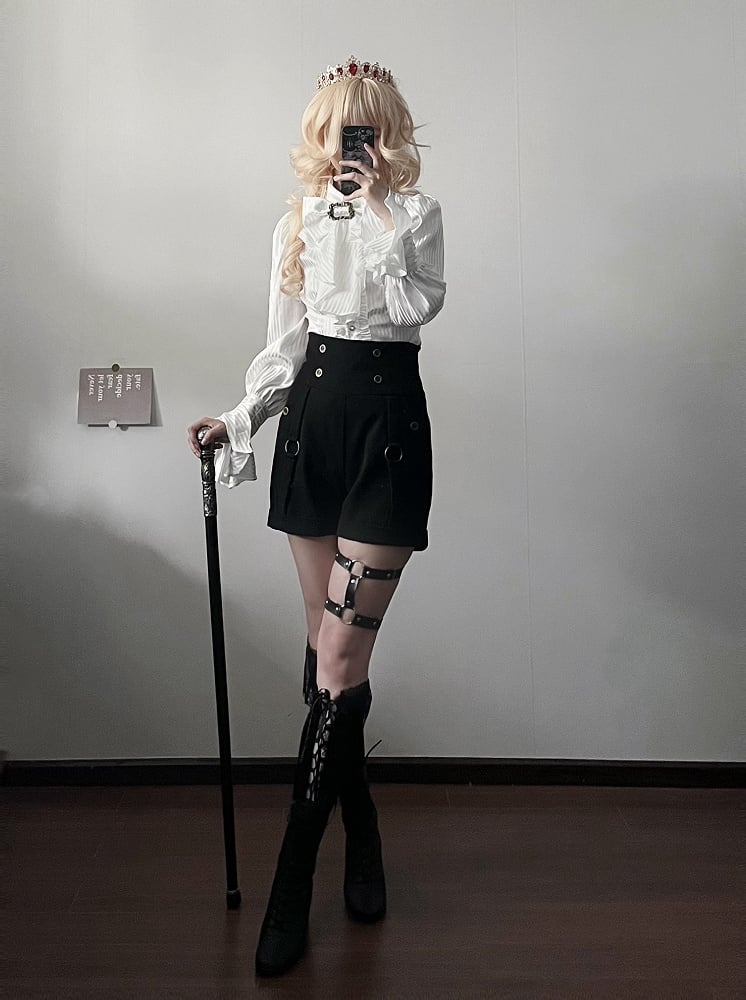 Sleeves with Jabot Bowtie White Lolita Long Shirt Ouji