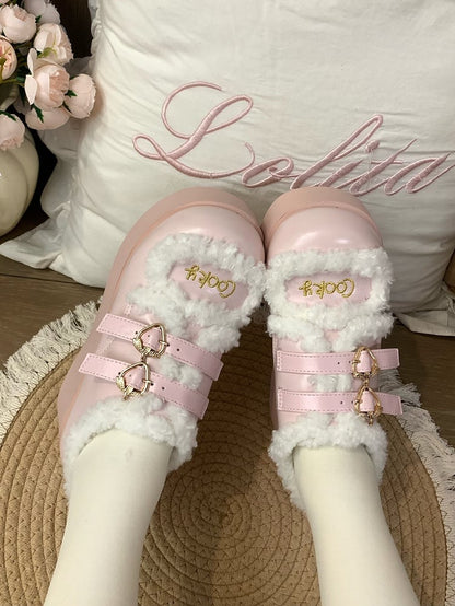Pink Sweet Lolita Platforms with Strawberry Snap & Detachable Bow Accents