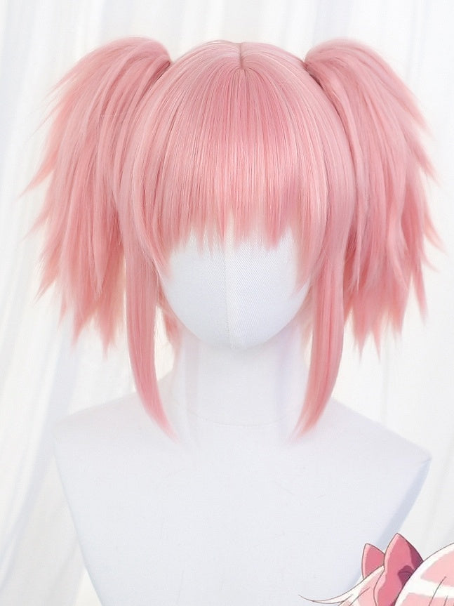 Wigs Short Two Straight With Pink Ponytails