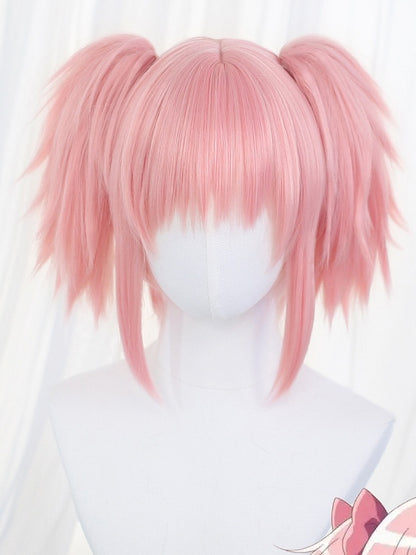 Wigs Short Two Straight With Pink Ponytails