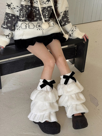 Ruffled Faux Bow with Leg Fur Warmers